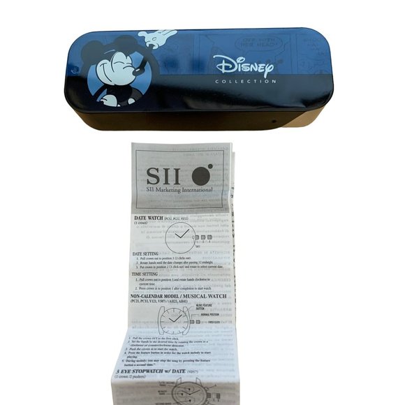 Mickey Mouse Big Face Watch Leather Band Collectors Tin SII Marketing Internat'l - Picture 7 of 8